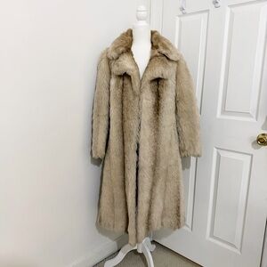 tan and brown faux fur long coat